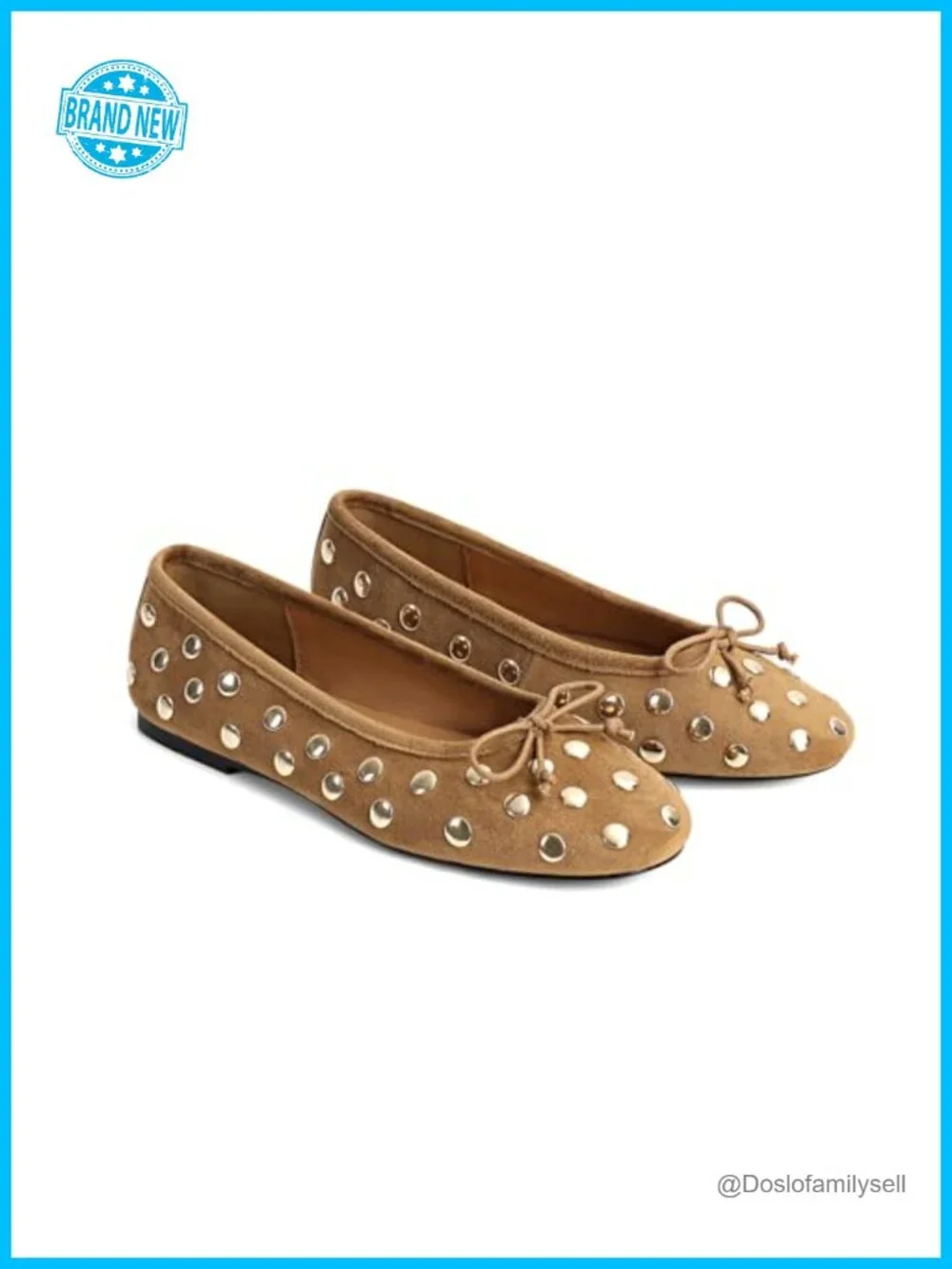 Studded Mary Jane Ballet Flats Closed Round Toe Bow Slip On Comfortable Walking